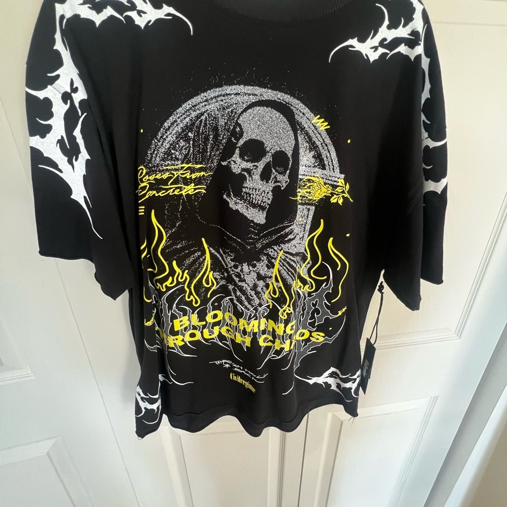 Civil Regime Graphic Tee with Skull and Flames